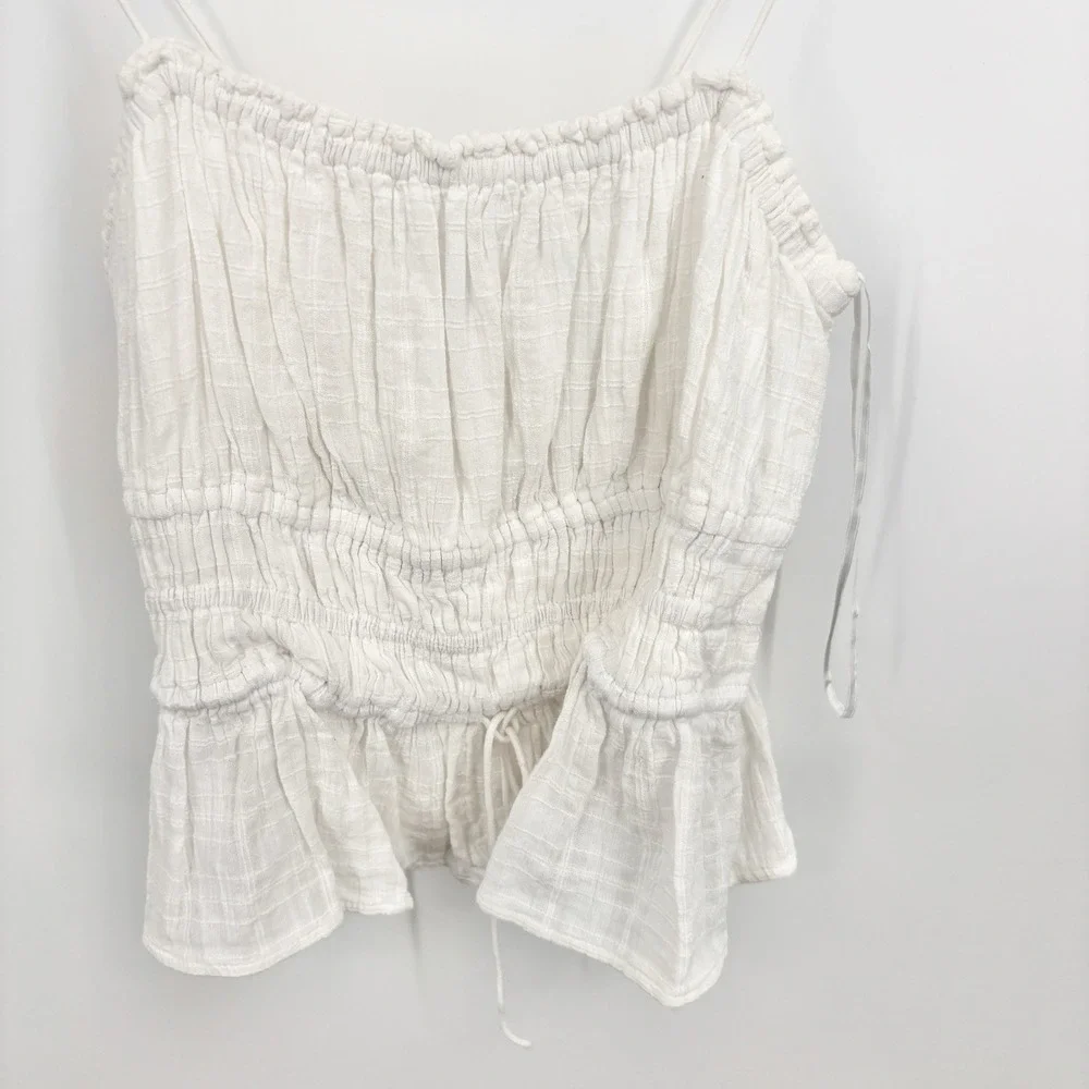 J Crew Clio Top Womens Small Milkmaid Coastal Boho Gauze Smocked Cottage Cotton - Picture 5 of 10